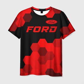 Мужская футболка 3D с принтом Ford   red gradient посередине в Петрозаводске, 100% полиэфир | прямой крой, круглый вырез горловины, длина до линии бедер | 