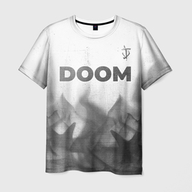 Мужская футболка 3D с принтом Doom   white gradient посередине в Ухте, 100% полиэфир | прямой крой, круглый вырез горловины, длина до линии бедер | 