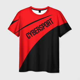 Мужская футболка 3D с принтом Cybersport красно чёрный в городе Новоалтайск, 100% полиэфир | прямой крой, круглый вырез горловины, длина до линии бедер | 