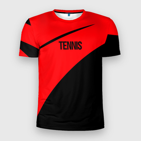 Мужская футболка 3D Slim с принтом Tennis красно чёрный в городе Новоалтайск, 100% полиэстер с улучшенными характеристиками | приталенный силуэт, круглая горловина, широкие плечи, сужается к линии бедра | 