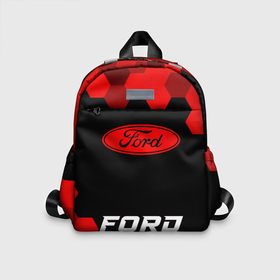 Детский рюкзак 3D с принтом Ford   red gradient по центру в Петрозаводске, 100% полиэстер | лямки с регулируемой длиной, сверху петелька, чтобы рюкзак можно было повесить на вешалку. Основное отделение закрывается на молнию, как и внешний карман. Внутри дополнительный карман. По бокам два дополнительных кармашка | 