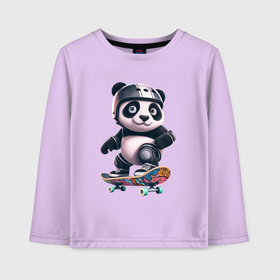 Детский лонгслив хлопок с принтом Cool panda on a skateboard   extreme , 100% хлопок | круглый вырез горловины, полуприлегающий силуэт, длина до линии бедер | Тематика изображения на принте: 
