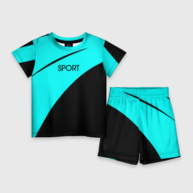 Детский костюм с шортами 3D с принтом Sport неоновый голубой с чёрным в Ухте,  |  | 
