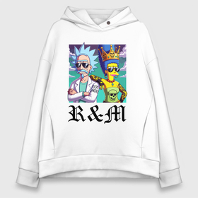 Женское худи Oversize хлопок с принтом Рик Санчес и королева Мардж Симпсон   коллаба в городе Новоалтайск, френч-терри — 70% хлопок, 30% полиэстер. Мягкий теплый начес внутри —100% хлопок | боковые карманы, эластичные манжеты и нижняя кромка, капюшон на магнитной кнопке | 