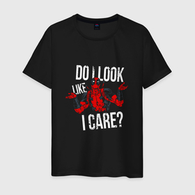 Мужская футболка хлопок с принтом Do i look like i care   дэдпул в городе Новоалтайск, 100% хлопок | прямой крой, круглый вырез горловины, длина до линии бедер, слегка спущенное плечо. | Тематика изображения на принте: 