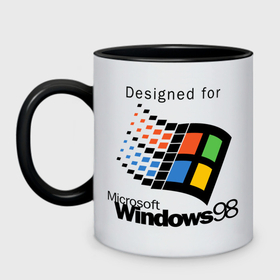 Кружка двухцветная с принтом Предназначен для windows 98 в Новосибирске, керамика | объем — 330 мл, диаметр — 80 мм. Цветная ручка и кайма сверху, в некоторых цветах — вся внутренняя часть | 