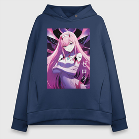 Женское худи Oversize хлопок с принтом Zero two Darling in the Franxx   ai art в городе Новоалтайск, френч-терри — 70% хлопок, 30% полиэстер. Мягкий теплый начес внутри —100% хлопок | боковые карманы, эластичные манжеты и нижняя кромка, капюшон на магнитной кнопке | 