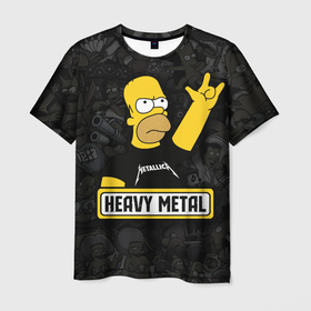Мужская футболка 3D с принтом Heavy metal Гомер симпсон в Ухте, 100% полиэфир | прямой крой, круглый вырез горловины, длина до линии бедер | Тематика изображения на принте: 
