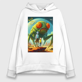 Женское худи Oversize хлопок с принтом Rick and Morty on a monsters planet   ai art fantasy в городе Новоалтайск, френч-терри — 70% хлопок, 30% полиэстер. Мягкий теплый начес внутри —100% хлопок | боковые карманы, эластичные манжеты и нижняя кромка, капюшон на магнитной кнопке | 