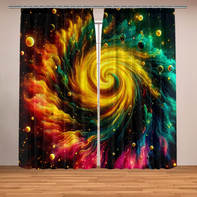 Фотошторы с принтом Neon space   ai art fantasy , Блэкаут (светозащита 90%) / Габардин (светозащита 40% | 2 полотна шириной по 145 см; Высота 200-300 см; Крепление: шторная лента (на крючки); | 