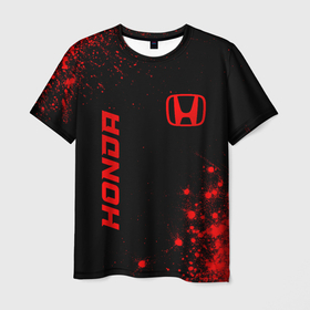 Мужская футболка 3D с принтом Honda   red gradient вертикально в городе Новоалтайск, 100% полиэфир | прямой крой, круглый вырез горловины, длина до линии бедер | 