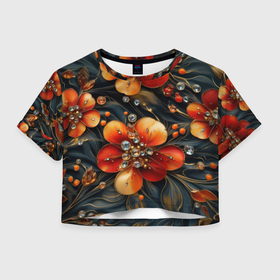 Женская футболка Crop-top 3D с принтом Сияющие лепестки в городе Новоалтайск, 100% полиэстер | круглая горловина, длина футболки до линии талии, рукава с отворотами | 