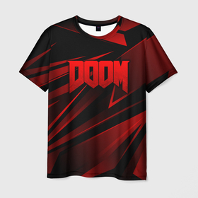 Мужская футболка 3D с принтом Doom   красная абстракция в Ухте, 100% полиэфир | прямой крой, круглый вырез горловины, длина до линии бедер | 