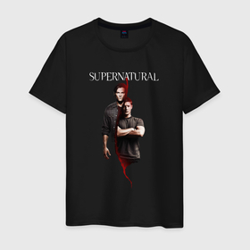Мужская футболка хлопок с принтом Братья Винчестеры   Supernatural в городе Новоалтайск, 100% хлопок | прямой крой, круглый вырез горловины, длина до линии бедер, слегка спущенное плечо. | Тематика изображения на принте: 