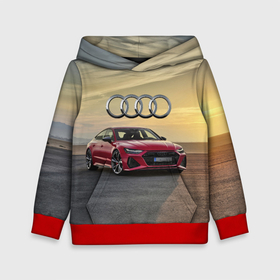 Детская толстовка 3D с принтом Audi RS 7 на закате солнца в городе Новоалтайск, 100% полиэстер | двухслойный капюшон со шнурком для регулировки, мягкие манжеты на рукавах и по низу толстовки, спереди карман-кенгуру с мягким внутренним слоем | 