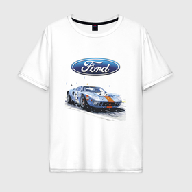 Мужская футболка хлопок Oversize с принтом Ford motorsport   sketch в Петрозаводске, 100% хлопок | свободный крой, круглый ворот, “спинка” длиннее передней части | 