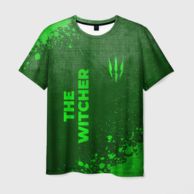 Мужская футболка 3D с принтом The Witcher   green gradient вертикально в городе Новоалтайск, 100% полиэфир | прямой крой, круглый вырез горловины, длина до линии бедер | 