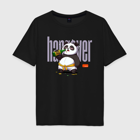 Мужская футболка хлопок Oversize с принтом Пьяная панда в Ухте, 100% хлопок | свободный крой, круглый ворот, “спинка” длиннее передней части | 