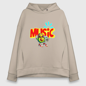 Женское худи Oversize хлопок с принтом Музыкальный авокадо в Ухте, френч-терри — 70% хлопок, 30% полиэстер. Мягкий теплый начес внутри —100% хлопок | боковые карманы, эластичные манжеты и нижняя кромка, капюшон на магнитной кнопке | 