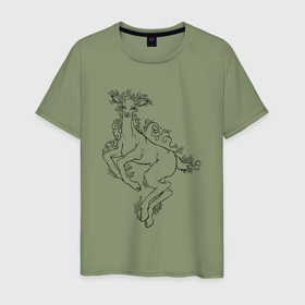 Мужская футболка хлопок с принтом Лань в Ухте, 100% хлопок | прямой крой, круглый вырез горловины, длина до линии бедер, слегка спущенное плечо. | Тематика изображения на принте: 