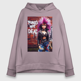 Женское худи Oversize хлопок с принтом Punks not dead   cool Barbie ai art в городе Новоалтайск, френч-терри — 70% хлопок, 30% полиэстер. Мягкий теплый начес внутри —100% хлопок | боковые карманы, эластичные манжеты и нижняя кромка, капюшон на магнитной кнопке | 