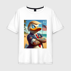 Мужская футболка хлопок Oversize с принтом Donald Trump Duck   meme в Новосибирске, 100% хлопок | свободный крой, круглый ворот, “спинка” длиннее передней части | 