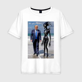 Мужская футболка хлопок Oversize с принтом Donald Trump and symbiote girl   ai art fantasy в Новосибирске, 100% хлопок | свободный крой, круглый ворот, “спинка” длиннее передней части | 