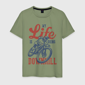 Мужская футболка хлопок с принтом My life is going downhill в городе Новоалтайск, 100% хлопок | прямой крой, круглый вырез горловины, длина до линии бедер, слегка спущенное плечо. | Тематика изображения на принте: 
