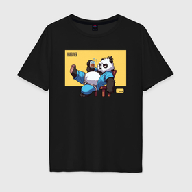 Мужская футболка хлопок Oversize с принтом Panda with beer в Архангельске, 100% хлопок | свободный крой, круглый ворот, “спинка” длиннее передней части | Тематика изображения на принте: 