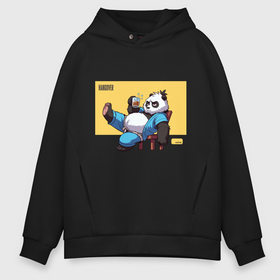 Мужское худи Oversize хлопок с принтом Panda with a beer mug в Архангельске, френч-терри — 70% хлопок, 30% полиэстер. Мягкий теплый начес внутри —100% хлопок | боковые карманы, эластичные манжеты и нижняя кромка, капюшон на магнитной кнопке | Тематика изображения на принте: 