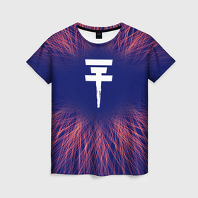 Женская футболка 3D с принтом Tokio Hotel red energy в Ухте, 100% полиэфир ( синтетическое хлопкоподобное полотно) | прямой крой, круглый вырез горловины, длина до линии бедер | 