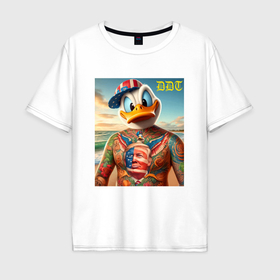 Мужская футболка хлопок Oversize с принтом Donald Duck Trump   meme в Новосибирске, 100% хлопок | свободный крой, круглый ворот, “спинка” длиннее передней части | 