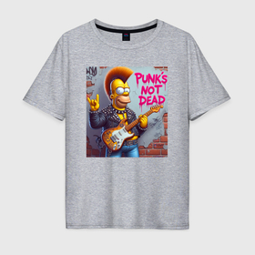 Мужская футболка хлопок Oversize с принтом Homer Simpson   punks not dead в Ухте, 100% хлопок | свободный крой, круглый ворот, “спинка” длиннее передней части | 