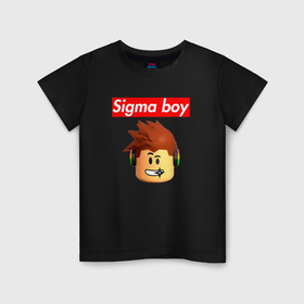 Детская футболка хлопок с принтом Sigma boy roblox head   мем Роблокс Сигма бой в Ухте, 100% хлопок | круглый вырез горловины, полуприлегающий силуэт, длина до линии бедер | Тематика изображения на принте: 