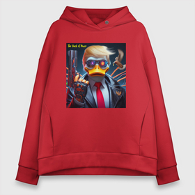 Женское худи Oversize хлопок с принтом Donald Trump is the duck of peace   joke в Новосибирске, френч-терри — 70% хлопок, 30% полиэстер. Мягкий теплый начес внутри —100% хлопок | боковые карманы, эластичные манжеты и нижняя кромка, капюшон на магнитной кнопке | 