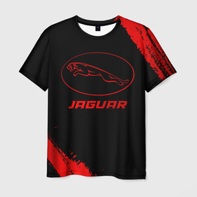Мужская футболка 3D с принтом Jaguar   red gradient в Петрозаводске, 100% полиэфир | прямой крой, круглый вырез горловины, длина до линии бедер | Тематика изображения на принте: 