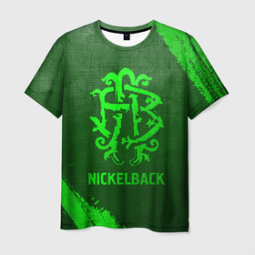Мужская футболка 3D с принтом Nickelback   green gradient в Ухте, 100% полиэфир | прямой крой, круглый вырез горловины, длина до линии бедер | 
