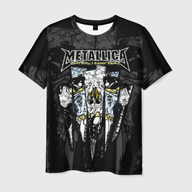 Мужская футболка 3D с принтом Metallica   skull with fangs в городе Новоалтайск, 100% полиэфир | прямой крой, круглый вырез горловины, длина до линии бедер | Тематика изображения на принте: 