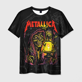 Мужская футболка 3D с принтом Metallica   skeleton with a lantern в городе Новоалтайск, 100% полиэфир | прямой крой, круглый вырез горловины, длина до линии бедер | Тематика изображения на принте: 