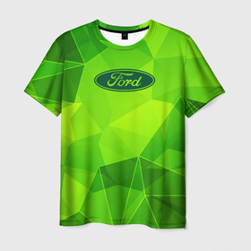Мужская футболка 3D с принтом Ford green poly в Петрозаводске, 100% полиэфир | прямой крой, круглый вырез горловины, длина до линии бедер | 