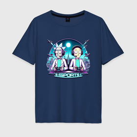 Мужская футболка хлопок Oversize с принтом Rick and Morty are esports players   neon glow в Петрозаводске, 100% хлопок | свободный крой, круглый ворот, “спинка” длиннее передней части | Тематика изображения на принте: 
