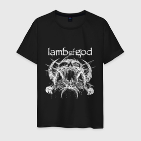 Мужская футболка хлопок с принтом Lamb of god   skull в городе Новоалтайск, 100% хлопок | прямой крой, круглый вырез горловины, длина до линии бедер, слегка спущенное плечо. | Тематика изображения на принте: 