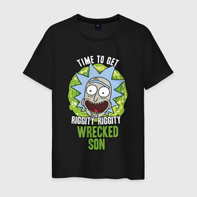 Мужская футболка хлопок с принтом Rick   riggity riggity time в Петрозаводске, 100% хлопок | прямой крой, круглый вырез горловины, длина до линии бедер, слегка спущенное плечо. | Тематика изображения на принте: 