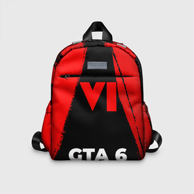 Детский рюкзак 3D с принтом GTA 6   red gradient по центру , 100% полиэстер | лямки с регулируемой длиной, сверху петелька, чтобы рюкзак можно было повесить на вешалку. Основное отделение закрывается на молнию, как и внешний карман. Внутри дополнительный карман. По бокам два дополнительных кармашка | Тематика изображения на принте: 