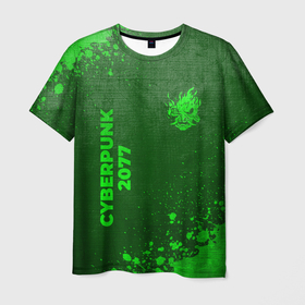 Мужская футболка 3D с принтом Cyberpunk 2077   green gradient вертикально в городе Новоалтайск, 100% полиэфир | прямой крой, круглый вырез горловины, длина до линии бедер | 