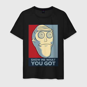 Мужская футболка хлопок с принтом Rick and morty   gaint head в Петрозаводске, 100% хлопок | прямой крой, круглый вырез горловины, длина до линии бедер, слегка спущенное плечо. | Тематика изображения на принте: 