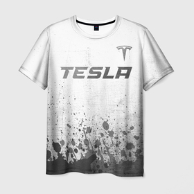 Мужская футболка 3D с принтом Tesla   white gradient посередине в Петрозаводске, 100% полиэфир | прямой крой, круглый вырез горловины, длина до линии бедер | Тематика изображения на принте: 