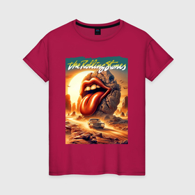 Женская футболка хлопок с принтом Rolling Stones   stylization of the logo в городе Новоалтайск, 100% хлопок | прямой крой, круглый вырез горловины, длина до линии бедер, слегка спущенное плечо | 