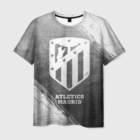 Мужская футболка 3D с принтом Atletico Madrid   grey gradient в городе Новоалтайск, 100% полиэфир | прямой крой, круглый вырез горловины, длина до линии бедер | Тематика изображения на принте: 