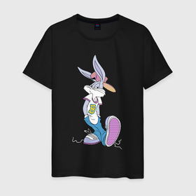Мужская футболка хлопок с принтом Bugs Bunny in the sneakers в городе Новоалтайск, 100% хлопок | прямой крой, круглый вырез горловины, длина до линии бедер, слегка спущенное плечо. | 